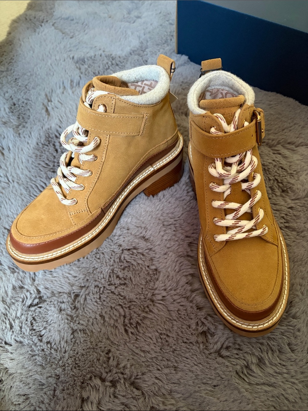 Cole Haan Shibley Waterproof Lace Up Booties in Golden Honey Suede (NWT) - Picture 3 of 15